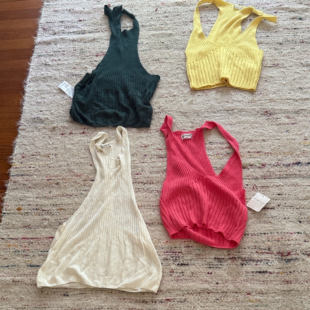 Free People Ribbed Tank Tops - Green, Yellow, Cream, Pink